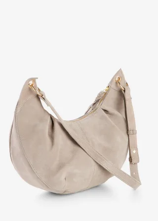 bonprix Umhängetasche aus Veloursleder, beige, Gr.19x34 cm, Modische Umhängetasche aus Veloursleder, aus Veloursleder