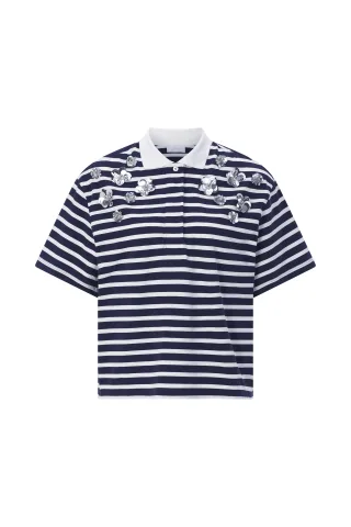 Rich & Royal - Polo Shirt with Flower Application midnight blue - Gr. - S