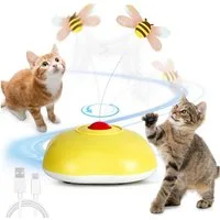 CkeyiN Tier-Intelligenzspielzeug elektrisches Interaktives Katzenspielzeug 3 Laufmodi, lebensmittelechtem ABS, Realistische Plüschbiene um 360° drehbar intelligenter Bewegungsbasis