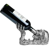 BRUBAKER Weinflaschenhalter Totenkopf Silber, (Flaschenständer Deko Figur Handbemalt Weinzubehör, 1-St., Lustige Dekoration - Wein Geschenk), Flaschenhalter Trinkender Schädel mit Skelett Hand