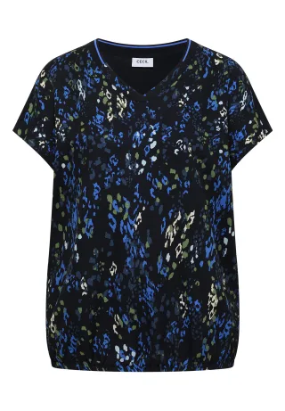CECIL - Kurzarm Blusenshirt mit Strukturmix urban dark blue - Gr. - L