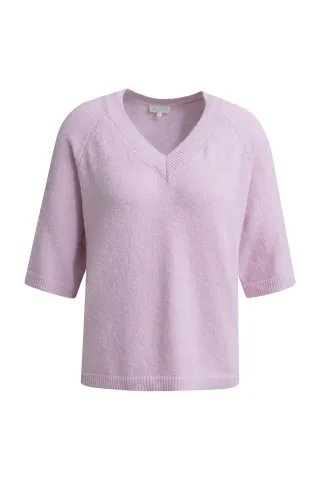 Milano Italy - Loose fit v-neck pullover with 1/2 sleeves soft pink - Gr. - L