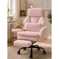 Hoolamyie Drehstuhl Ergonomischer Chefsessel aus Teddy-Stoff mit Fußstütze, bis 200 kg, Teddy-Stoff-Bezug, Federkernpolsterung, leise Rollen