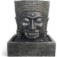 FaHome Zierbrunnen Khmer Kopf Springbrunnen Buddha Wasserfall, Steinguss Wasserspiel