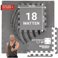 Miweba Sports Bodenschutzmatte BS100 - BS50 Puzzlematte - Premium Trainingsmatte für Fitnessgeräte, Turnmatte, Sportmatte, 18-St., Bodenschutzmatte, Schutzmatte Fitnessmatte - 2 Farben - quadratisch