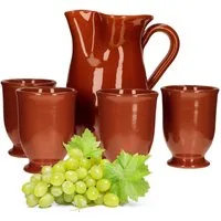 MamboCat Becher 5tlg.-Set: Tonkrug 1L + 4 Tonbecher 175ml Geschirr braun Kanne Tassen