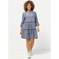 Ulla Popken Jerseykleid Kleid Stickereibänder A-Linie Hemdkragen 3/4-Arm