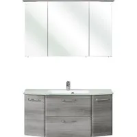 Saphir Badmöbel-Set Quickset 2-teilig, Glaswaschtisch mit LED-Spiegelschrank, 115 cm breit, (2-St), Badezimmer Set inkl. Türdämpfer, 5 Türen, 1 Klappe, 1 Schublade