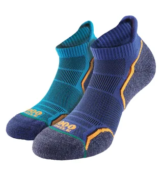 1000 Mile - 2er Pack Herren Einzel-Schicht Weiche Atmungsaktive Laufkurzsocken - Königfischer / Marineblau