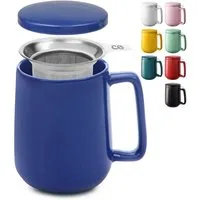 Cosumy Teeglas Teetasse mit Sieb und Deckel - Keramik Dunkelblau - Hält Lange warm, 1-tlg., Keramik, Hält Lange warm - 500 ml XXL Groß - Spülmaschinenfest