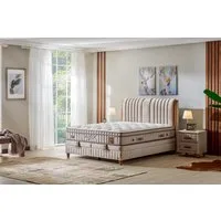BAMBI YATAK Boxspringbett Set mit Bettkasten, Bambi Kapok Naturel, Schlafzimmerbett, H3 - Mittel (1 x Matratze, 2 x Bettkasten, 1 x Bettkopfteil), Taschenfederkern, Hyper-Schaum, Komfortschicht, Matratzenhöhe: 31 cm