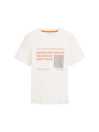 Tom Tailor - T-Shirt mit Logo-Print aus Baumwolle off white - Gr. - L