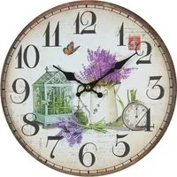 PERLA pd DESIGN Wanduhr Vintage-Wanduhr Lavendelmotiv geräuschlos Ø28cm MDF Design (Geräuschloses Uhrwerk, Lavendelmotiv, MDF-Holz, Wandmontage)