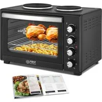 TZS FIRST AUSTRIA Minibackofen mit Kochplatten, 45L, Premium-X Coating,3200 Watt Umluft, Pizzaofen, max 230°C, Backblech, Drehspieß, Grillrost, Innenbeleuchtung