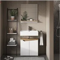 Vicco Badspiegel Marelle, Weiß/Artisan-Eiche, 60 x 67 cm mit Regal (1-St)