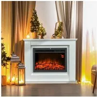 HOMCOM Elektrokamin Elektrischer Standkamin mit Heizung, 2000W Kamin, Fernbedienung, für Wohnzimmer, Schlafzimmer, Weiß