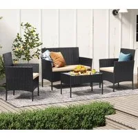 SONGMICS Gartenlounge-Set Balkonmöbel aus PE-Polyrattan, (4-tlg., 2 Gartenstuhl, 1 Sofa, 1 Gartentisch, mit Kissen), Balkonmöbel, Terrassenmöbel