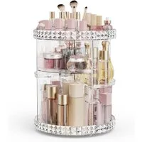 Refined Living Organizer 360° Drehbarer Make-up-Organizer, Schminktisch-Organizer (verstellbarer und multifunktionaler Schminktisch-Organizer, Skincare-Organizer, Badezimmer-Aufbewahrung, Make-up-Regal, Kosmetikständer, mit Slot-Top, 1 St., transpare