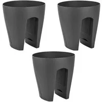 Engelland Blumentopf Geländertopf mit Wasserauffangschalen (Vorteils-Set, 3 St., Fassungsvermögen 9 Liter je Topf), UV-beständig, wetterfest, frostbeständig, ideal für Geländer/Zäune