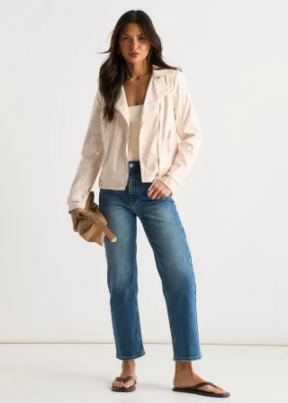 Beige Cord Biker Zip Up Jacke