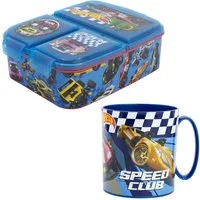Hot Wheels Lunchbox Hot Wheels Race 2 tlg. Lunch Set Brotdose 3 Kammer Becher 350 ml, (2-tlg., Spar-Set)