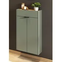 Lomadox Schuhschrank ABERDEEN-01 grün mit Eiche Nb., ideal für schmale Flure, 56/97/22 cm