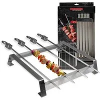 FMprofessional Grillspieß Grill-Spieße mit Halterung aus Edelstahl - Inklusive Abstreifer (Set, 5-St), 4 XXL Spieße mit Halter für den Grill – Zubehör für Schaschlik & Co