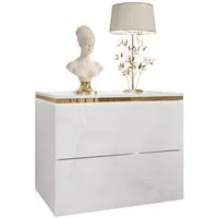 Lookway Nachttisch Hängender AURORA II im Weiß Hochglanz mit LED-Beleuchtung (1x Nachttisch), Breite: 50 cm