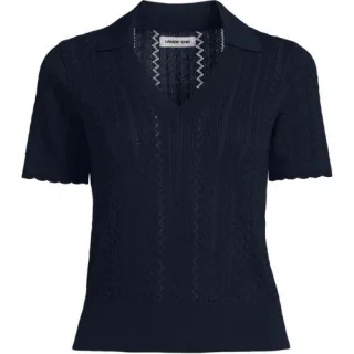 Ajour-Polopullover aus Baumwolle für Damen, Damen, size: regular, Blau, Baumwolle, by Lands' End