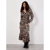 Apricot Druckkleid Midaxikleid mit Smokdetails
