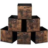 relaxdays Aufbewahrungsbox Stoff Aufbewahrungsbox Holzoptik 6er Set (6 St), M