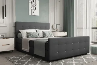 Boxspringbett Schlafzimmerbett MARKOS 140x220cm Stoff Soro Dunkelgrau inkl. B...