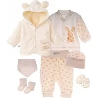La Bortini Erstausstattungspaket Baby Anzug Jacke Hose Hemdchen Mütze Socken Fäustlinge Sabbertuch (Set 7-teilig, Erstlingsset für Neugeborene Jungen und Mädchen, Mitwachshose, Haube, Anorak, Lätzchen, Shirt, Strümpfe, Handschuhe)