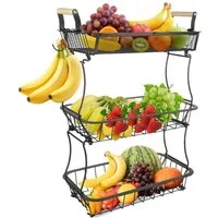 JEOBEST Obstschale Obst Etagere mit 2 Bananenaufhängern, Obst-Gemüsekorb, (1-tlg), Schüssel für Küche Metall, für Obst, 3 Stöckig