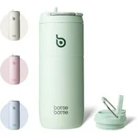 BOTTLE BOTTLE Trinkflasche Edelstahl Trinkflasche mit Strohhalm 500ml, auslaufsichere Sportwasserflasche, ideal für Schule, Büro und Ausflüge