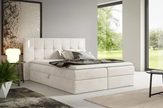 Boxspringbett Schlafzimmerbett MARTIM PREMIUM 160x200cm Stoff Fresh Altweiß