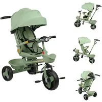 JEOBEST Dreirad Kinderdreirad mit Schubstange Baby Kinderwagen, Drehbarer Sitz, Verdeck mit Sonnenschutz,Getränkehalter Korb