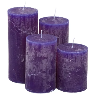 Rustikale Kerzen, lila, abgestuft, 4 Stück