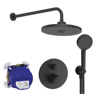 Ideal Standard ArmaturenPaket Ceratherm T100 Badethermostat, Regenbrause,HB SilkBlack, A7671XG A7671XG