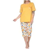 Normann Pyjama Normann Damen kurzarm Schlafanzug in frischer Optik mit Caprihose