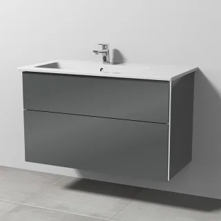 Sanipa 3way Keramik-Set Venticello Keramik-Waschtisch und Unterbau mit 2 Auszügen, Anthrazit-Glanz BS32579