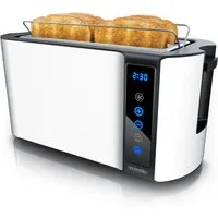 Arendo Toaster 4-Scheiben, Wärmeisoliertes Doppelwandgehäuse, Display Restzeitanzeige, 2 lange Schlitze, für 4 Scheiben, 1500 W, Langschlitz, Brötchenaufsatz, Brotscheibenzentrierung, Touchpanel