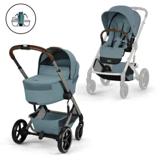 Cybex Kinderwagen Balios S Lux mit Folt Cot, Stormy Blue (Taupe Frame)