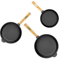 BIG-PAN Bratpfanne 3-teiliges Gusseisenpfannen-Set 20/24/28 cm Bratpfannen Set Gusseisen, Gusseisen