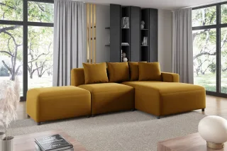 Ecksofa Designersofa MEGAN XS inkl. Hocker Stoff Salvador Honiggelb Ottomane ...