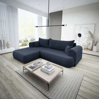 Ecksofa Schlafsofa ANIKE Stoff Now or Never Dunkelblau Ottomane Links