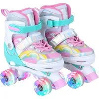 COSTWAY Rollschuhe, 4 Größen verstellbar, Quad Skates mit LED Leuchtend Rädern