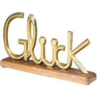 Levandeo® Deko-Schriftzug, Schriftzug Glück L30cm Metall Gold Mango Holz Tischdeko Deko