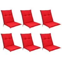 Beautissu Sitzauflage 6er Set Niedriglehner Auflagen Base NL, 100x50cm, Rot, 6cm Dickes Sitzpolster Sitzauflage für Garten Balkon Camping Stuhl