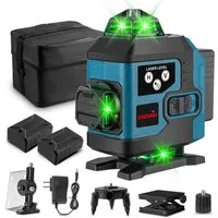 ONEVAN Laserwasserwaage Selbstnivellierend, 4D 16 Linien, 4 x 360° mit 2 Akkus, präzise für Innen- und Außenbereich, ideal für Baustellen